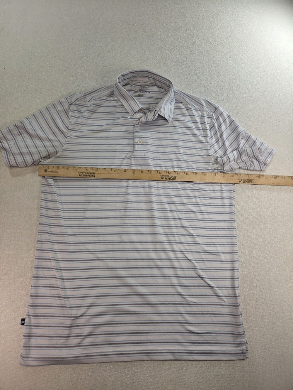 Mizzen+Main Polo Mens Medium Trim White Gray Blue Stripe Golf - Picture 3 of 7